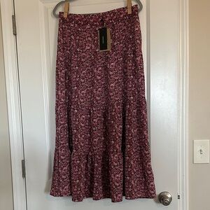 Vero Moda Burgundy Pink Floral Maxi Skirt